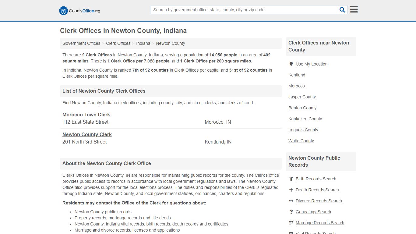 Clerk Offices - Newton County, IN (County & Court Records)